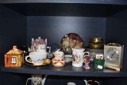 A large and varied selection of vintage and modern ceramics including lustre vase, brass trinket