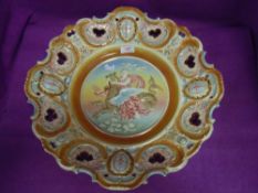 A large continental Majolica style charger having incised boarder with mythological scene having