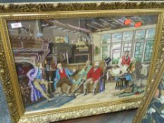 A vintage embroidery of dandy gathering in fancy gilt effect frame