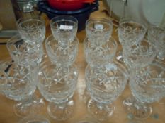 A selection of clear cut and crystal glass goblet or wine glasses in the Victoria design by Stuart