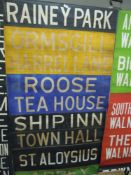 A vintage transport related destination roller blind for train tram or bus with local Ulverston