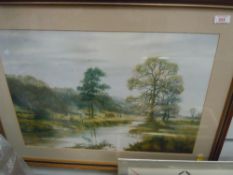 A vintage full colour print of river bank after Spencer
