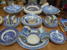 A selection of vintage blue and white ware,tureens, bowls, plates and more included,around thirty
