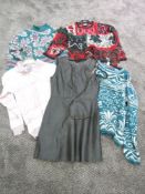 Four bright patterned retro jumpers (perfect for christmas!)and a leather look Mini dress,some