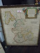 An antique map mounted and glazed in the form of a tray, of local interest 'The county Palatine of