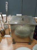 An polished stainless steel art deco styled coal bucket and matching companion set