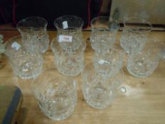 A set of ten whisky tumblers in the Victoria design by Stuart glass