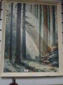 An original impressionist mixed medium of forest scene signed E Egan