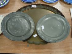 An early Joseph Sankey copper tray and two pewter trays