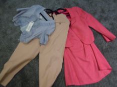 A cerise Hobbs ladies skirt suit, size 14, a pair of Mulerry trousers,size 12 and a Noa Noa