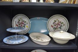 A mixed lot of items including Cake stand,tureens ad Portemeirion plates.