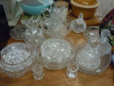 A fine selection of antique and later clear cut and crystal glass wares including pair of scent