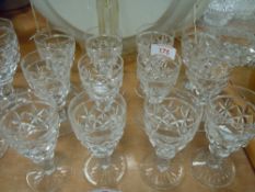 A selection of clear cut and crystal glass port glasses in the Victoria design by Stuart glass