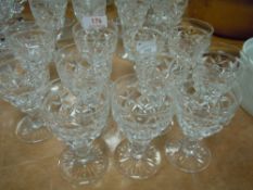 A selection of clear cut and crystal glass sherry glasses in the Victoria design by Stuart glass