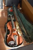 A traditional violin, labelled interior, John Gaddes?, Brampton 1972, two piece back , with