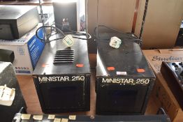 A pair of vintage Ministar 250 stage lights by Martin