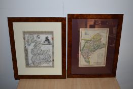 Maps. Two county maps - Moule's Lancashire c.1840 & J. Wallis: Cumberland published by S. A. Oddy,
