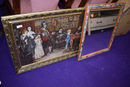 A gilt framed woolwork picture and modern floral mirror