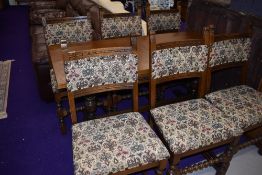 An Old Charm (labelled) extending dining table of narrow proportions and six Old Charm dining