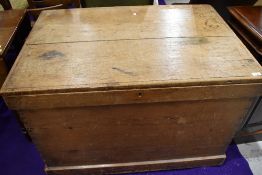 A 19th Century and later stripped blanket box, having fitted interior including beize lined