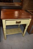 A Victorian part painted side table or wash stand having later mahogany top