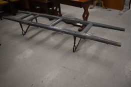 An Antique church hand carrier coffin bier/stand, grey painted with cast handles and twist frame,
