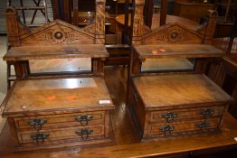 A pair of Victorian Gothic stained frame dressing table jewellery drawers