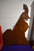 A large wooden plaque, depicting Cameroon and regions, height approx. 130cm