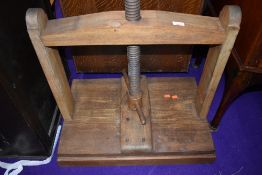 A traditional wooden book press, width approx. 70cm