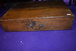 A Victorian travelling salesman or similar box, in oak, with top and side handles, dimensions