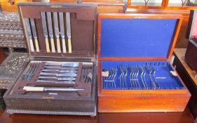 An oak cased part flatware service together with another part flatware service