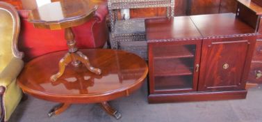 A reproduction mahogany coffee table together with a reproduction inlaid occasional table and a
