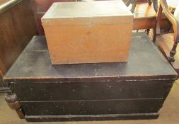 A planked pine coffer together with another smaller example