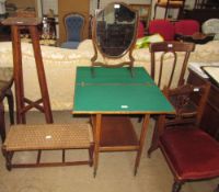 A 20th century card table tea trolley together with a 19th century shield shaped toilet mirror,