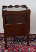 A George III mahogany night table with tray top and tambour front and pull out step commode, on