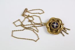 Antique 14ct Yellow and Enamel Diamond and Opal Pendant