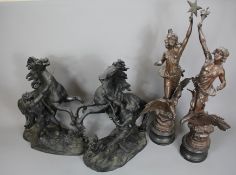 A Pair of Spelter Stallions