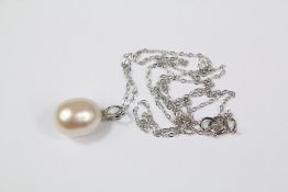 A White Gold Cultured Pearl Drop Pendant Necklace