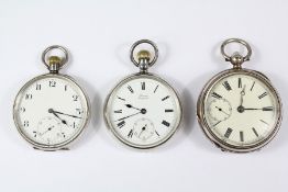 Three silver open faced pocket watches