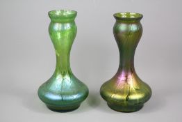 A Pair of Green Opalescent Vases