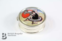 Circular Silver and Enamel Pill Box