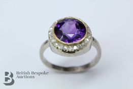 High Carat Gold Diamond and Amethyst Ring