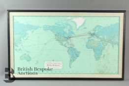 A Pan American Clipper Club World Map of Pilot Walter B. Wentz