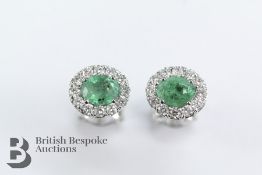 Pair of 18ct White Gold Emerald and Diamond Stud Earrings