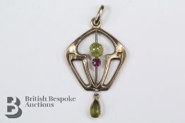 9ct Ruby and Peridot Suffragette Pendant