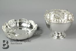 Small Silver Rose Bowl With Silver Bonbon Dish