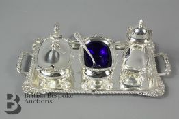 Silver Cruet, Salt, Pepper and Mustard on Tray