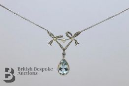 Fine Diamond and Aquamarine Ribbon Pendant and Chain