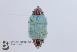 Precious Metal Opal and Ruby Brooch