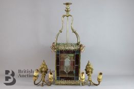 Brass and Coloured Glass Ceiling Light